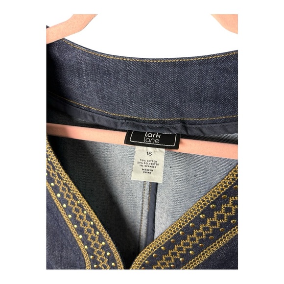 Lark Lane Dark Blue Denim Embellished Blazer - Picture 2 of 7
